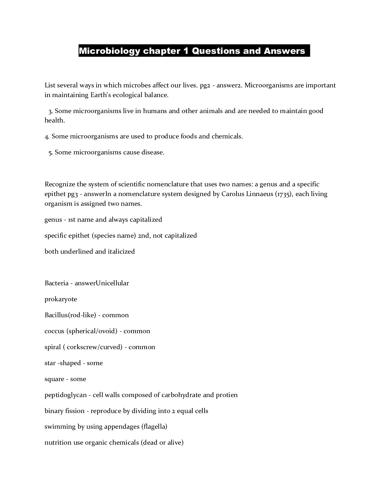 Microbiology chapter 1 Questions and Answers - Browsegrades